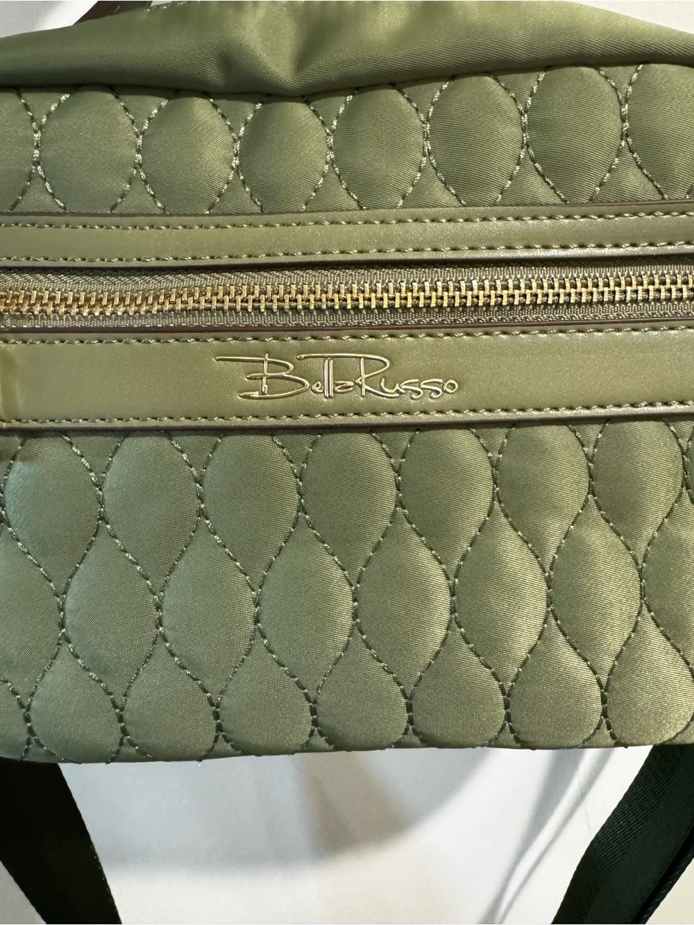 Bella Russo Olive Quilted Crossbody Bag with Gold Hardware